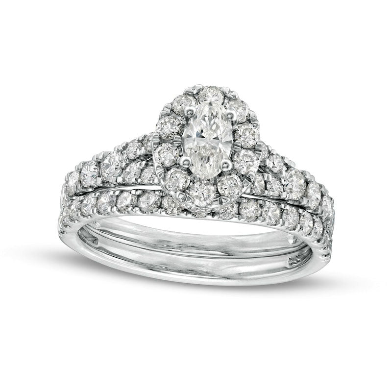 1.5 CT. T.W. Oval Natural Diamond Frame Split Shank Bridal Engagement Ring Set in Solid 10K White Gold