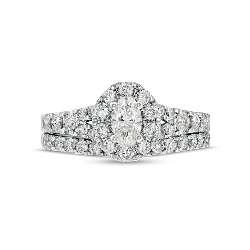 1.5 CT. T.W. Oval Natural Diamond Frame Split Shank Bridal Engagement Ring Set in Solid 10K White Gold