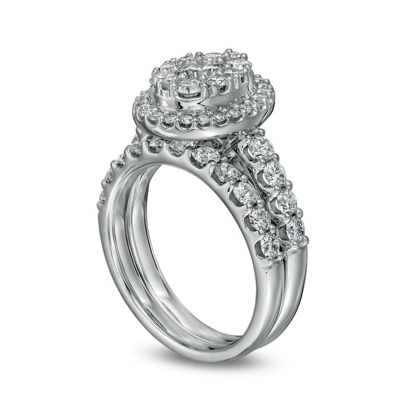 2.0 CT. T.W. Composite Oval Natural Diamond Frame Bridal Engagement Ring Set in Solid 14K White Gold