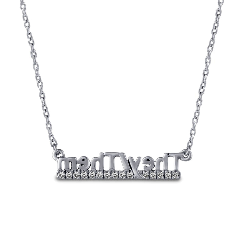 0.1 CT. T.W. Natural Diamond Underlined "They/Them" Necklace in Sterling Silver