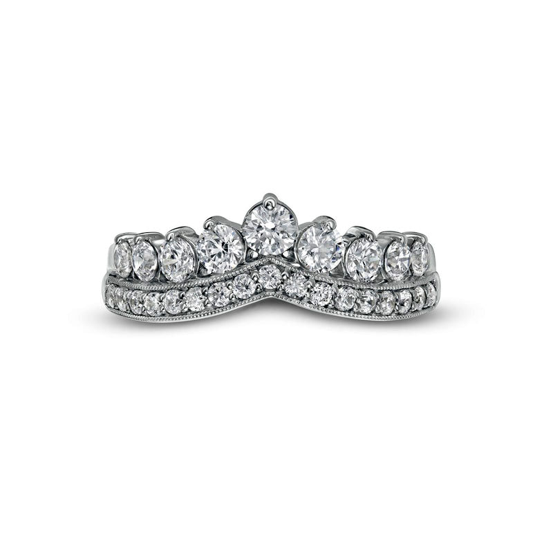 1.0 CT. T.W. Natural Diamond Nine Stone Antique Vintage-Style Contour Band in Solid 14K White Gold