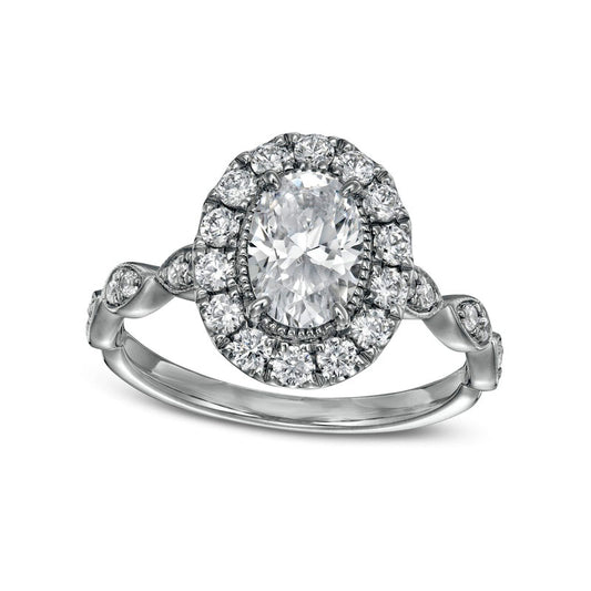 1.5 CT. T.W. Certified Oval Natural Diamond Frame Antique Vintage-Style Engagement Ring in Solid 14K White Gold (I/I1)