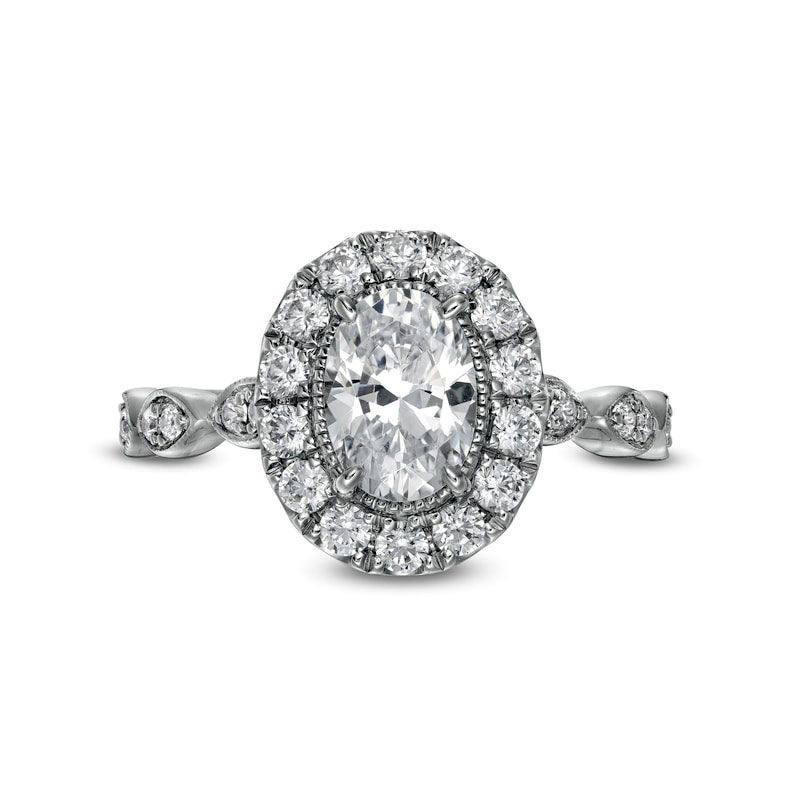 1.5 CT. T.W. Certified Oval Natural Diamond Frame Antique Vintage-Style Engagement Ring in Solid 14K White Gold (I/I1)