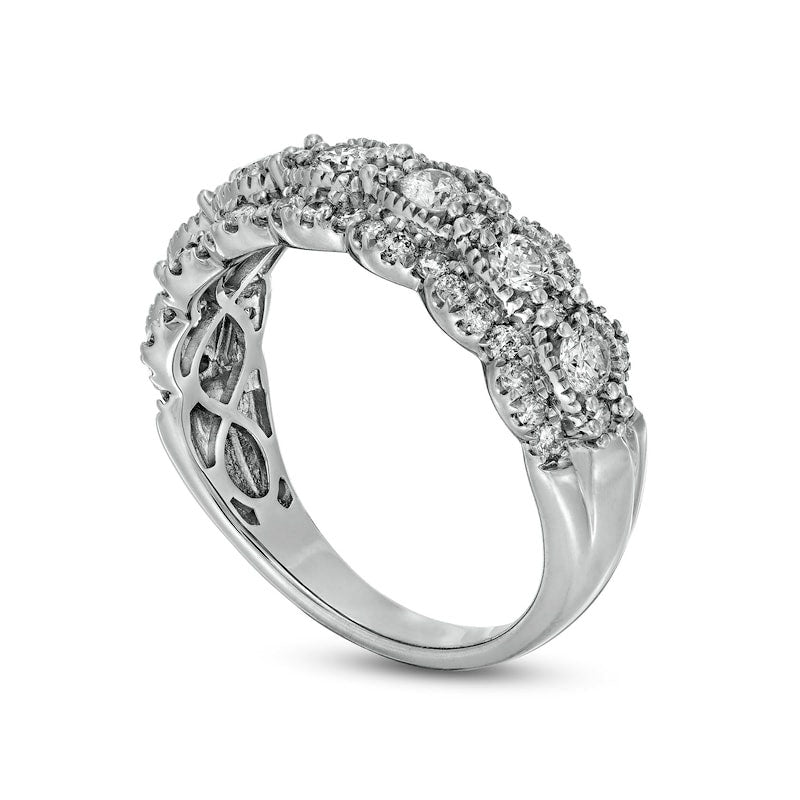 1.0 CT. T.W. Natural Diamond Triple Row Scallop Edge Anniversary Band in Solid 14K White Gold