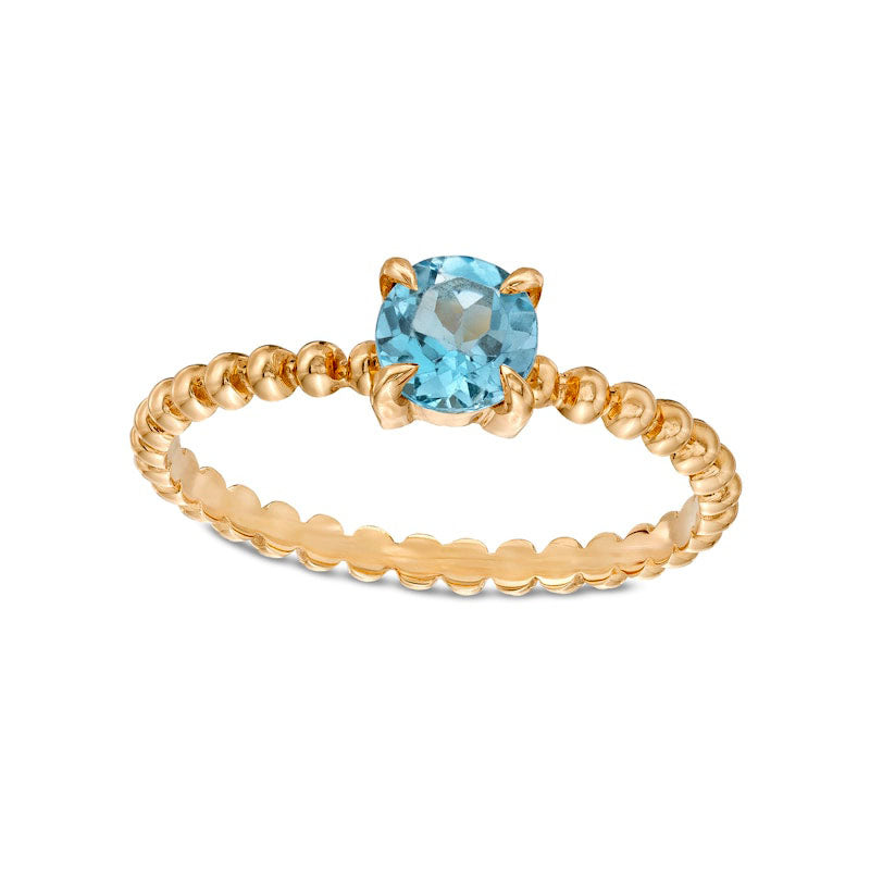 5.0mm Swiss Blue Topaz Bead Shank Ring in Solid 10K Yellow Gold