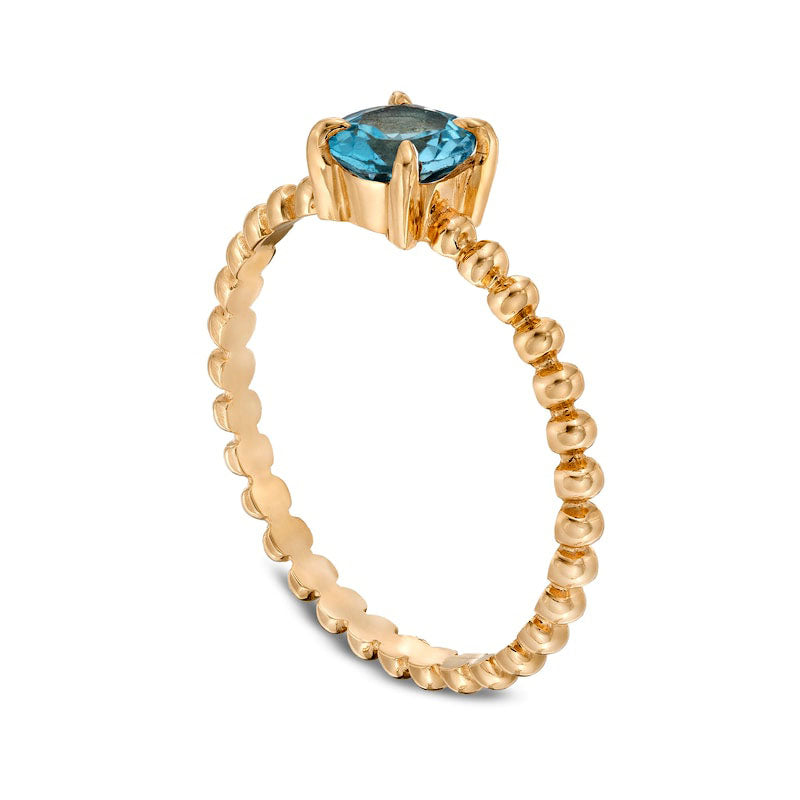 5.0mm Swiss Blue Topaz Bead Shank Ring in Solid 10K Yellow Gold