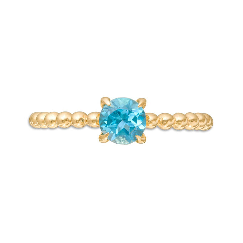 5.0mm Swiss Blue Topaz Bead Shank Ring in Solid 10K Yellow Gold