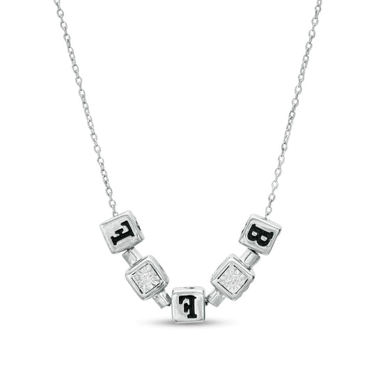 0.13 CT. T.W. Natural Diamond Beaded Cube "BFF" Necklace in Sterling Silver