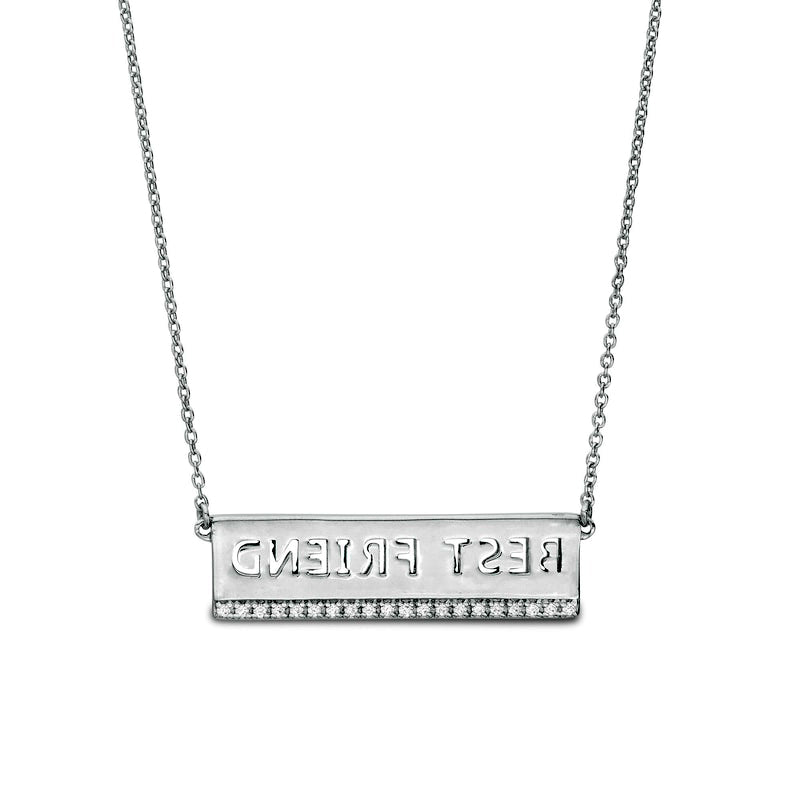 0.1 CT. T.W. Natural Diamond Underlined "BEST FRIEND" Cutout Necklace in Sterling Silver