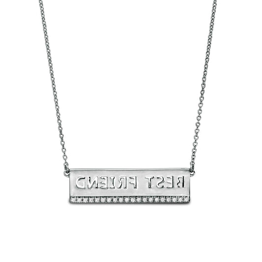 0.1 CT. T.W. Natural Diamond Underlined "BEST FRIEND" Cutout Necklace in Sterling Silver