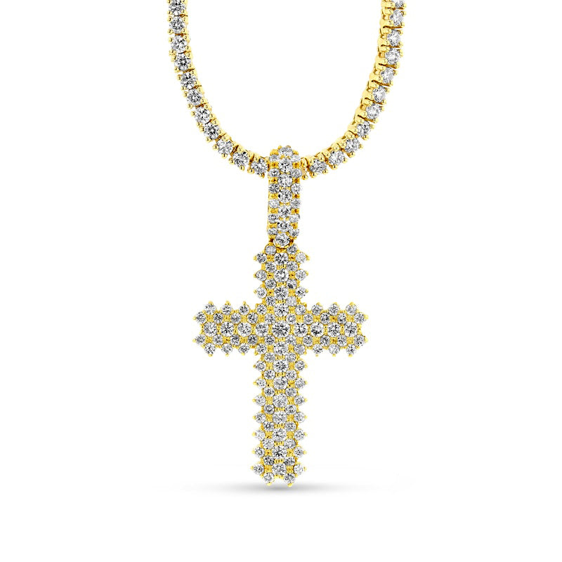 Men's 12-0.1 CT. T.W. Natural Diamond Triple Row Cross Pendant in 14K Gold – 24"