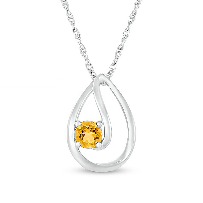 4.0mm Citrine Solitaire Swirl Ribbon Open Teardrop Pendant in 10K White Gold