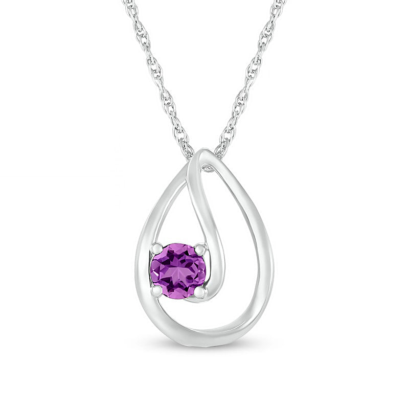 4.0mm Amethyst Solitaire Swirl Ribbon Open Teardrop Pendant in 10K White Gold