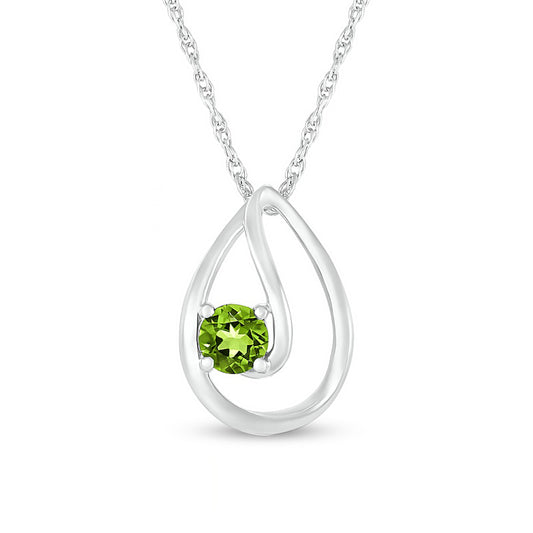 4.0mm Peridot Solitaire Swirl Ribbon Open Teardrop Pendant in 10K White Gold