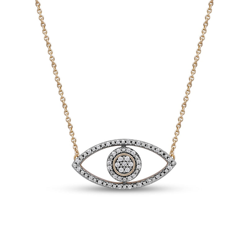 0.1 CT. T.W. Natural Diamond Beaded Evil Eye Necklace in 10K Yellow Gold