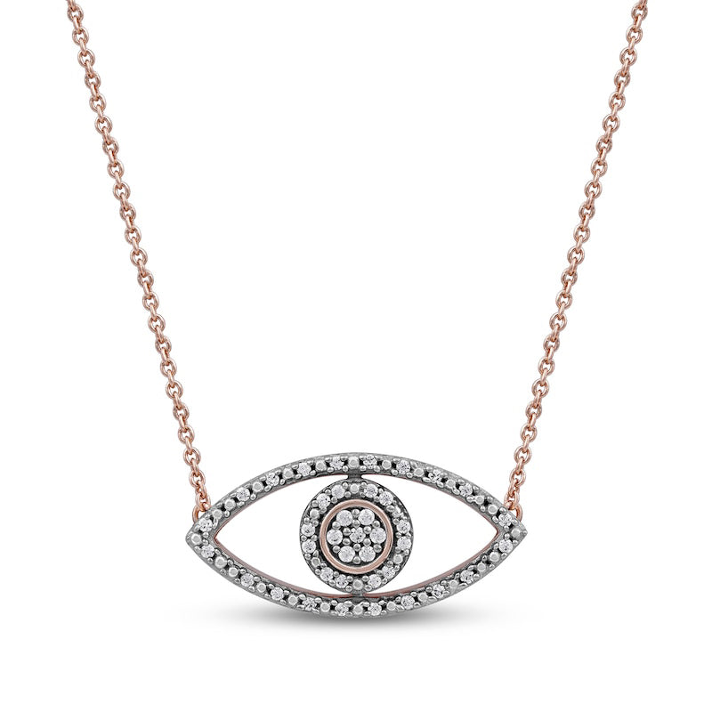 0.1 CT. T.W. Natural Diamond Beaded Evil Eye Necklace in 10K Rose Gold