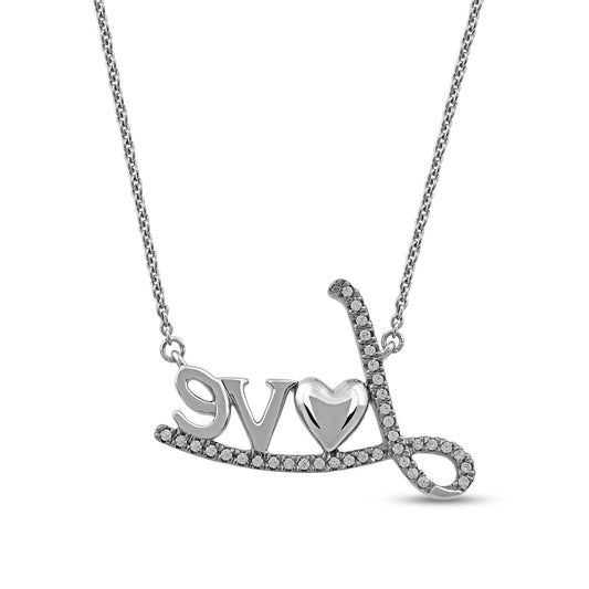 0.1 CT. T.W. Natural Diamond "Love" with Heart Necklace in 10K White Gold