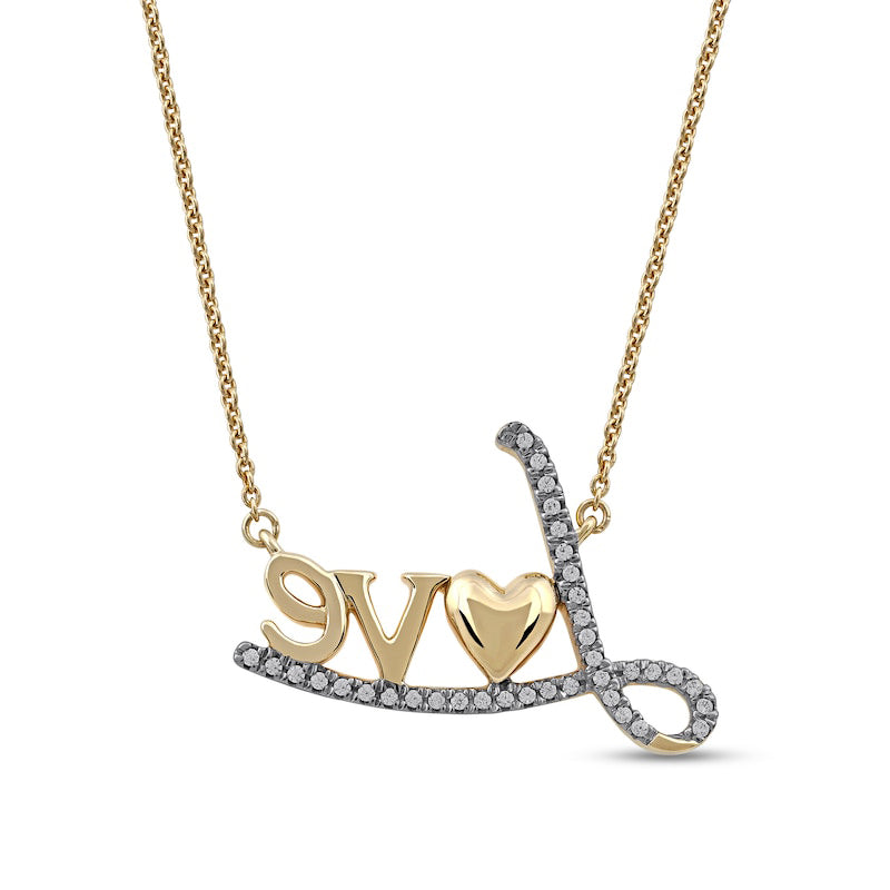 0.1 CT. T.W. Natural Diamond "Love" with Heart Necklace in 10K Yellow Gold