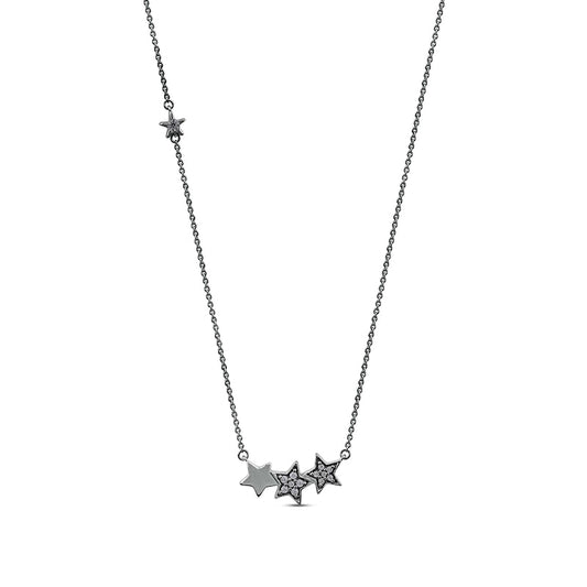 0.1 CT. T.W. Natural Diamond Star Trio with Offset Accent Celestial Necklace in Sterling Silver