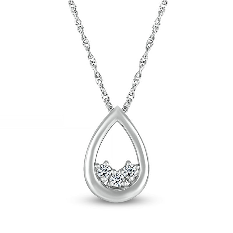 White Lab-Created Sapphire Three Stone Open Teardrop Pendant in Sterling Silver