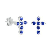 Blue Lab-Created Sapphire Bubbles Cross Stud Earrings in Sterling Silver