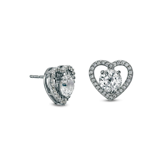 White Lab-Created Sapphire Heart Stud Earrings in Sterling Silver