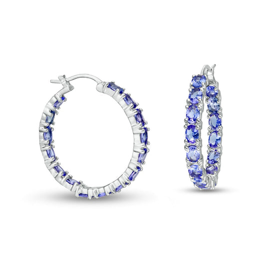 Oval Tanzanite Inside-Out Hoop Earrings in Sterling Silver