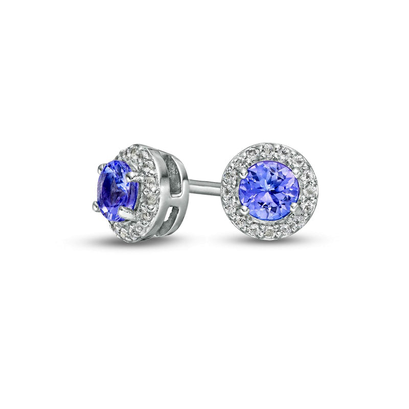 4.0mm Tanzanite and White Topaz Frame Stud Earrings in Sterling Silver