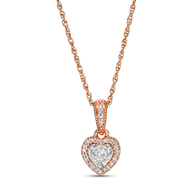 0.13 CT. T.W. Natural Diamond Heart Frame Antique Vintage-Style Pendant in 10K Rose Gold