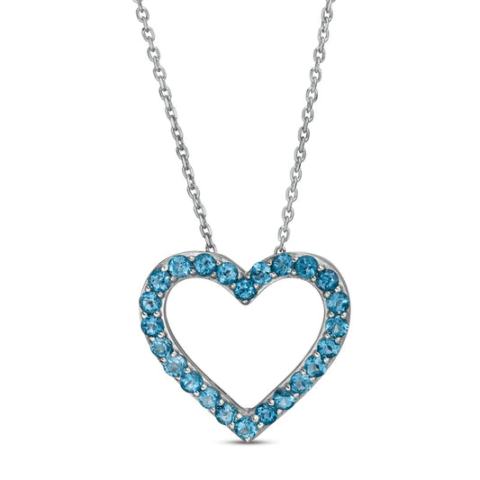 Swiss Blue Topaz Adjustable Heart Pendant in Sterling Silver