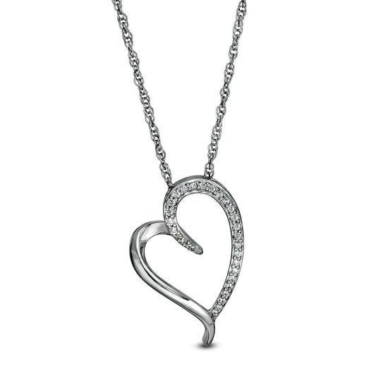 0.1 CT. T.W. Natural Diamond Tilted Elongated Heart Pendant in 10K White Gold