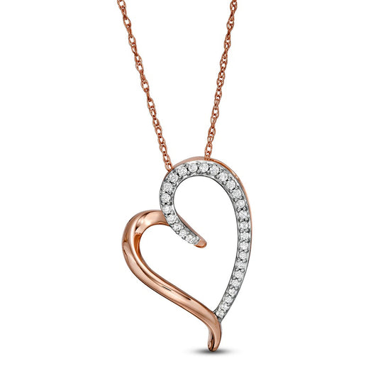 0.1 CT. T.W. Natural Diamond Tilted Elongated Heart Pendant in 10K Rose Gold