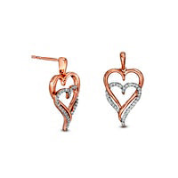 0.17 CT. T.W. Diamond Double Elongated Heart Entwined Drop Earrings in Sterling Silver with 14K Rose Gold Plate