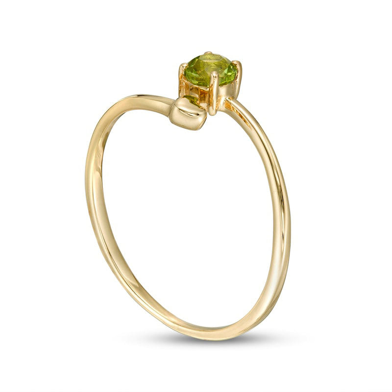 4.0mm Peridot and Polished Heart Open Wrap Ring in Solid 10K Yellow Gold