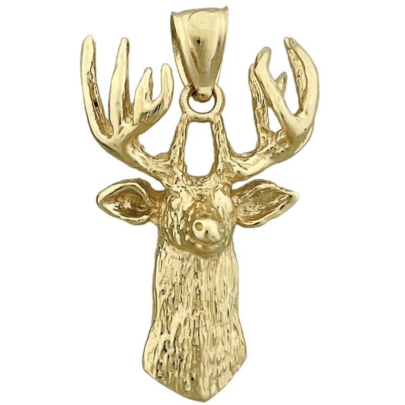 14K Gold Neck High Deer Head Pendant