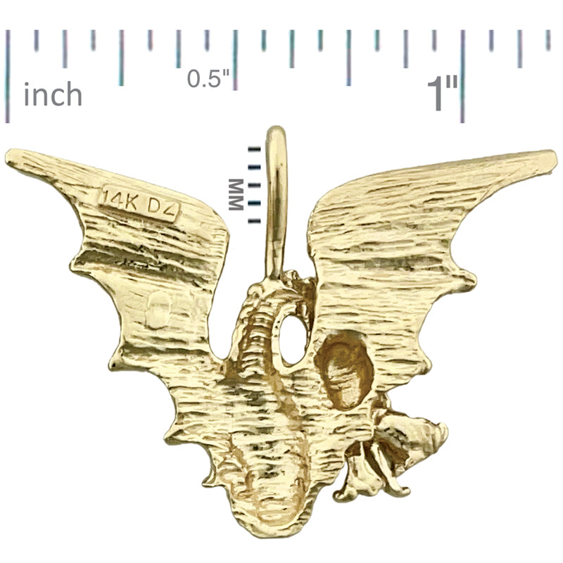 14K Gold Winged Dragon Pendant Slide