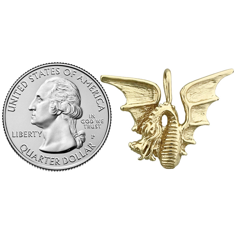 14K Gold Winged Dragon Pendant Slide