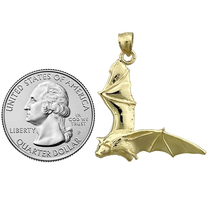 14K Yellow or White Gold Flying Bat Pendant