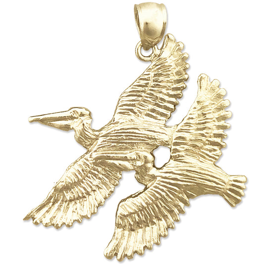 14K Gold Two Pelicans Pendant