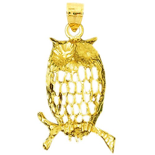 14K Gold Filigree Owl Pendant