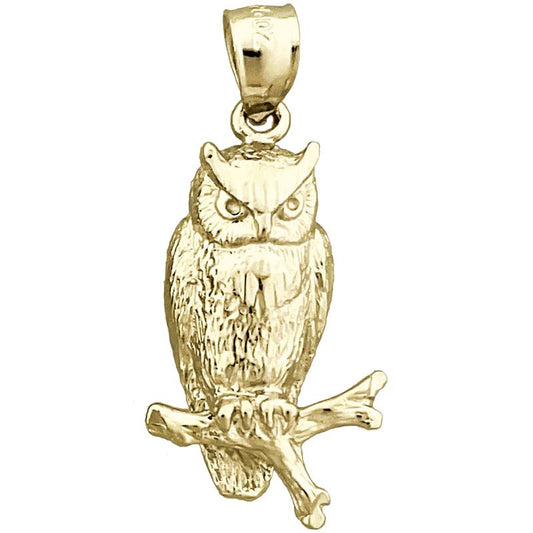 14K Gold Perched Owl Pendant