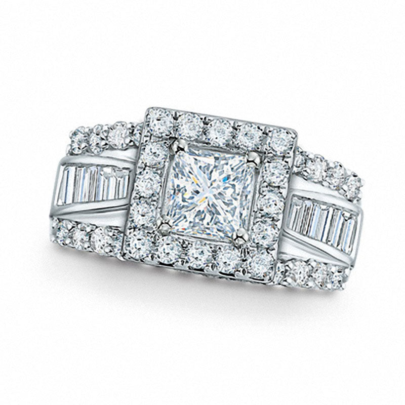 Previously Owned - 2.0 CT. T.W. Frame Princess Cut Natural Diamond Engagement Ring in Solid 14K White Gold