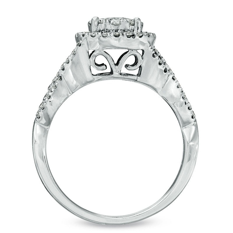 Previously Owned - 1.25 CT. T.W. Natural Diamond Cluster Bridal Engagement Ring Set in Solid 14K White Gold