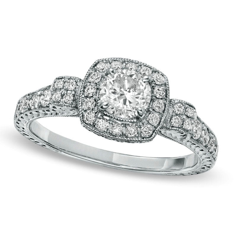 Previously Owned - 1.33 CT. T.W. Natural Diamond Framed Engagement Ring in Solid 14K White Gold