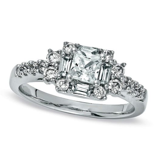 Previously Owned - 1.0 CT. T.W. Princess-Cut Natural Diamond Art Deco-Inspired Engagement Ring in Solid 14K White Gold