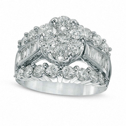 Previously Owned - 4 CT. T.W. Composite Natural Diamond Cluster Engagement Ring in Solid 14K White Gold