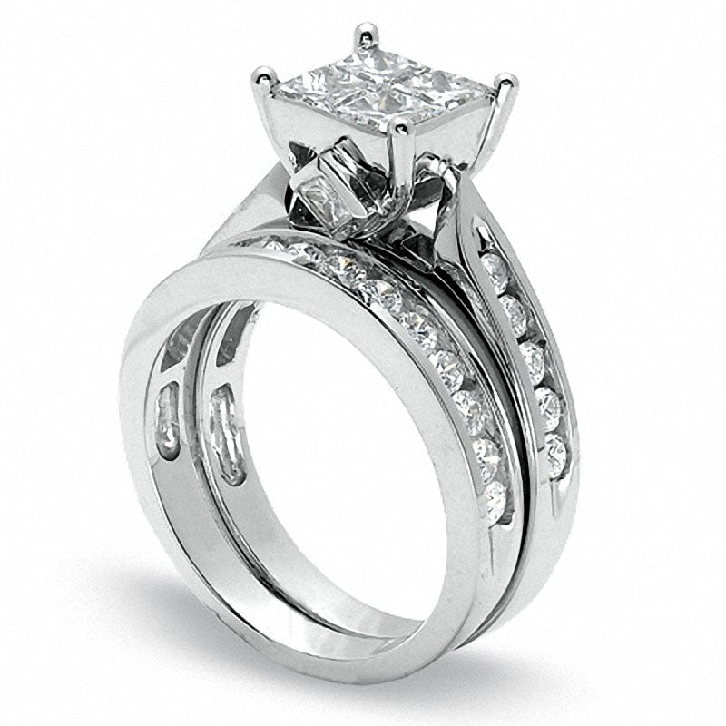 Previously Owned - 2.0 CT. T.W. Quad Princess-Cut Natural Diamond Bridal Engagement Ring Set in Solid 14K White Gold