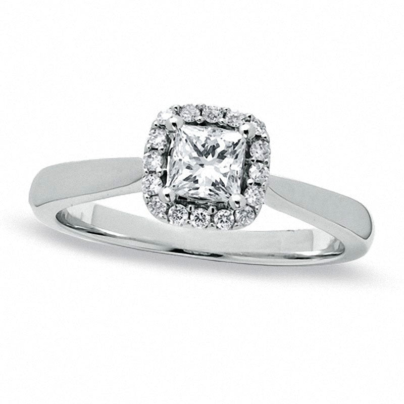 Previously Owned - 0.63 CT. T.W. Princess-Cut Natural Diamond Engagement Ring in Solid 14K White Gold