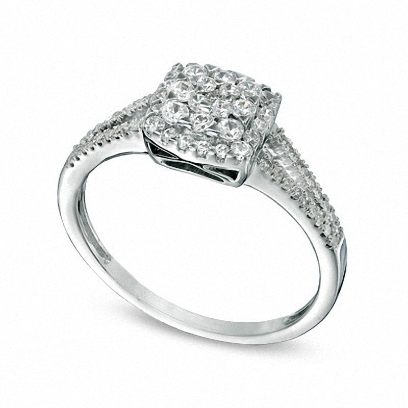 Previously Owned - 0.50 CT. T.W. Natural Diamond Square Frame Cluster Engagement Ring in Solid 10K White Gold