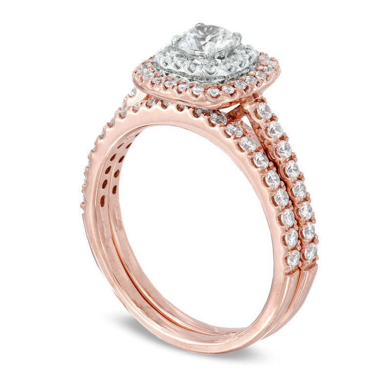 Previously Owned - 1.0 CT. T.W. Natural Diamond Double Frame Bridal Engagement Ring Set in Solid 14K Rose Gold